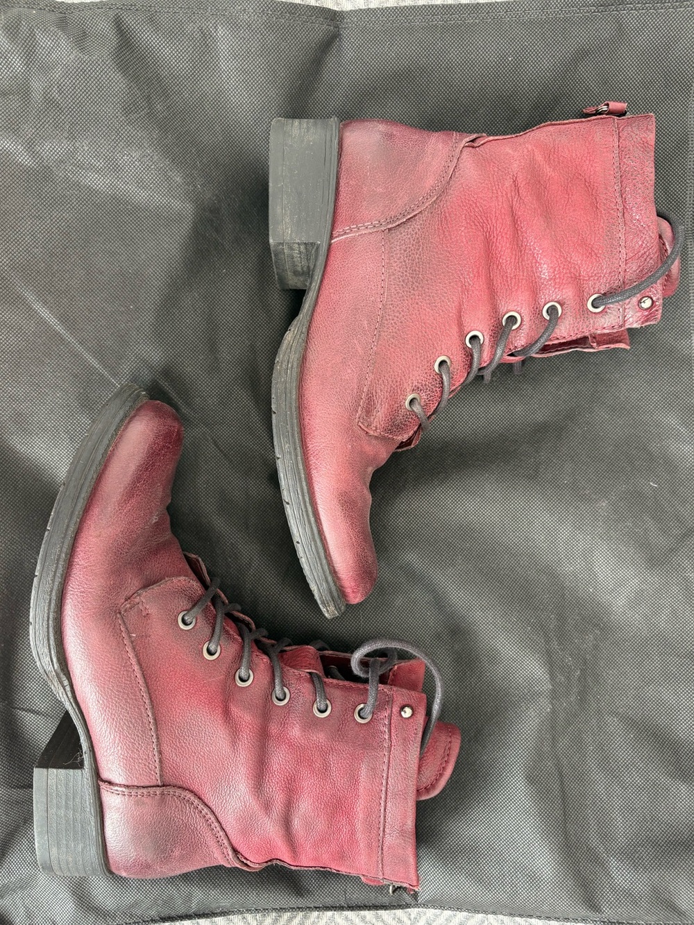 Women’s Burgundy Lace-Up Zip Leather Ankle Boots